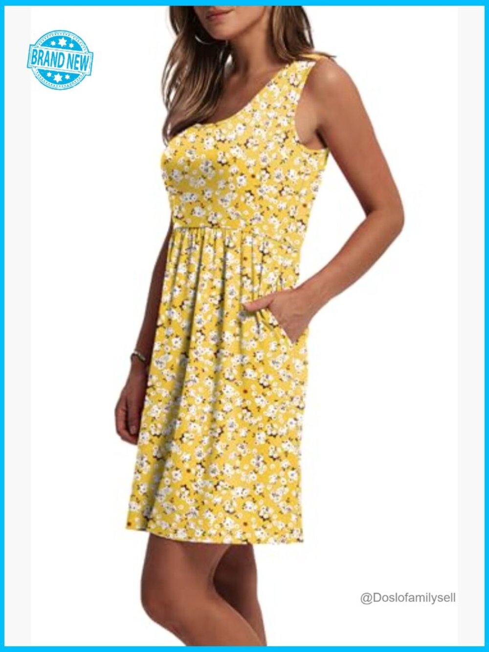 A-Line Sleeveless Casual Sundress with Pockets Floral/Solid - Picture 4 of 7